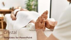  Presentation with physiotherapy - Presentation theme enhanced with young-caucasian-woman-at-physiotherapy background and a soft green colored foreground