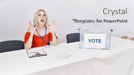  Presentation with political woman - PPT theme with young-caucasian-woman-at-political background and a white colored foreground