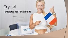  Presentation with political woman - Presentation with young-caucasian-woman-at-political background and a light gray colored foreground