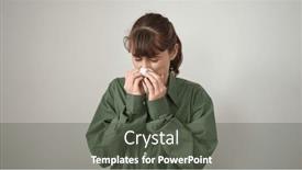  Presentation with tissue - PPT theme consisting of young-caucasian-woman-blowing background and a dark gray colored foreground