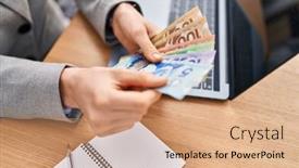  Presentation with work life balance scales business - Slide deck with young-caucasian-woman-business-worker background and a coral colored foreground