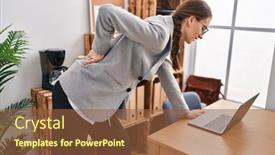  Presentation with backache - PPT layouts having young-caucasian-woman-business-worker background and a tawny brown colored foreground