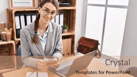  Presentation with canada - Slide set with young-caucasian-woman-business-worker background and a coral colored foreground