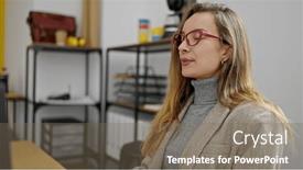  Presentation with breathing - Slide set with young-caucasian-woman-business-worker background and a violet colored foreground