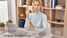  Presentation with attitude - PPT layouts having young-caucasian-woman-calculating-money background and a light gray colored foreground