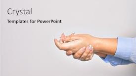  Presentation with alcohol white - Slide set consisting of young-caucasian-woman-cleaning-hands background and a white colored foreground