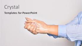  Presentation with alcohol white - PPT theme with young-caucasian-woman-cleaning-hands background and a white colored foreground