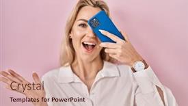  Presentation with eye - Slide set having young-caucasian-woman-covering-eye background and a  colored foreground