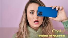  Presentation with eye - Presentation having young-caucasian-woman-covering-eye background and a coral colored foreground