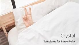  Presentation with woman covering man mouth hand - Slide set having young-caucasian-woman-covering background and a white colored foreground