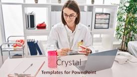  Presentation with teaching - Slide set enhanced with young-caucasian-woman-dentist-teaching background and a lemonade colored foreground