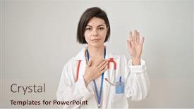  Presentation with chest - PPT layouts enhanced with young-caucasian-woman-doctor-making background and a soft green colored foreground