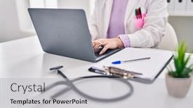  Presentation with clinic - Slides enhanced with young-caucasian-woman-doctor-using background and a light gray colored foreground