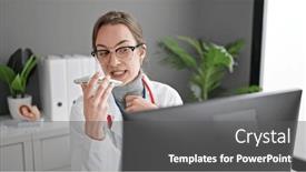  Presentation with voice - PPT theme enhanced with young-caucasian-woman-doctor-using background and a  colored foreground