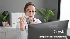  Presentation with voice - PPT layouts enhanced with young-caucasian-woman-doctor-using and a dark gray colored foreground