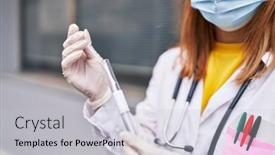  Presentation with pcr - Presentation theme consisting of young-caucasian-woman-doctor-wearing background and a light gray colored foreground