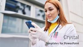  Presentation with hospital mask - Slides consisting of young-caucasian-woman-doctor-wearing background and a sky blue colored foreground