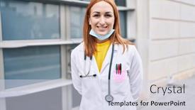  Presentation with hospital mask - Slides enhanced with young-caucasian-woman-doctor-wearing background and a sky blue colored foreground