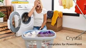  Presentation with face pain - Presentation theme with young-caucasian-woman-doing-laundry background and a coral colored foreground