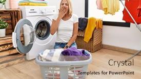  Presentation with laundry - Slide deck enhanced with young-caucasian-woman-doing-laundry background and a  colored foreground
