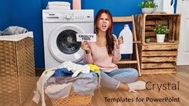  Presentation with cruelty - Presentation with young-caucasian-woman-doing-laundry background and a coral colored foreground
