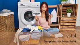  Presentation with cruelty - Presentation theme enhanced with young-caucasian-woman-doing-laundry background and a coral colored foreground