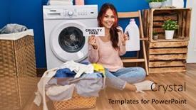  Presentation with cruelty - Presentation theme with young-caucasian-woman-doing-laundry background and a coral colored foreground