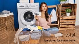  Presentation with cruelty - Presentation theme enhanced with young-caucasian-woman-doing-laundry background and a coral colored foreground