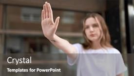  Presentation with stop - Presentation theme enhanced with young-caucasian-woman-doing-stop background and a dark gray colored foreground