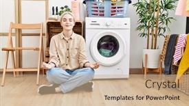  Presentation with waiting room - Slide set featuring young-caucasian-woman-doing-yoga background and a soft green colored foreground