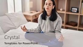  Presentation with yoga - Slide set featuring young-caucasian-woman-doing-yoga background and a light gray colored foreground