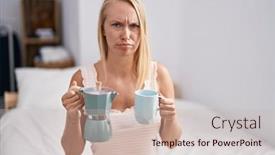  Presentation with drinking problem - Slide set featuring young-caucasian-woman-drinking-coffee background and a  colored foreground