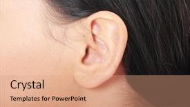 Presentation with human ear - Cool new presentation theme with young caucasian woman ear closeup backdrop and a coral colored foreground