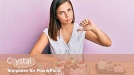  Presentation with pastries - Slide deck consisting of young-caucasian-woman-eating-pastries background and a coral colored foreground