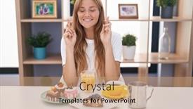  Presentation with pastries - Theme having young-caucasian-woman-eating-pastries background and a coral colored foreground