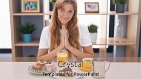  Presentation with pastries - PPT theme having young-caucasian-woman-eating-pastries background and a coral colored foreground