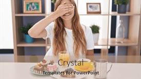  Presentation with pastries - Slides consisting of young-caucasian-woman-eating-pastries background and a coral colored foreground