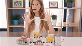  Presentation with pastries - Presentation theme consisting of young-caucasian-woman-eating-pastries background and a coral colored foreground