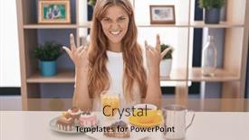  Presentation with pastries - PPT theme featuring young-caucasian-woman-eating-pastries background and a coral colored foreground