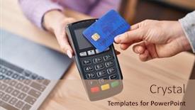  Presentation with business card - Presentation design enhanced with young-caucasian-woman-ecommerce-business background and a coral colored foreground