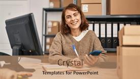  Presentation with business book - Theme consisting of young-caucasian-woman-ecommerce-business background and a coral colored foreground