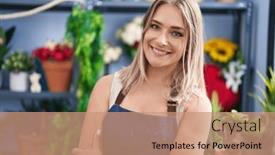  Presentation with confident - Slide set consisting of young-caucasian-woman-florist-smiling background and a coral colored foreground