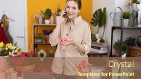  Presentation with flower woman - Presentation consisting of young-caucasian-woman-florist-talking background and a coral colored foreground