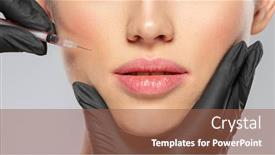  Presentation with beautiful young woman getting face - Presentation theme featuring young-caucasian-woman-getting-cosmetic background and a red colored foreground