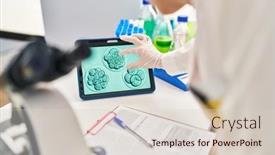  Presentation with embryo - Presentation design with young-caucasian-woman-gynecologist-looking background and a lemonade colored foreground