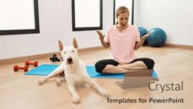  Presentation with woman sport - Theme consisting of young-caucasian-woman-having-video background and a coral colored foreground