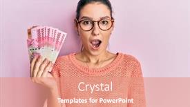  Presentation with mouth - PPT theme enhanced with young-caucasian-woman-holding-100000 background and a coral colored foreground