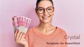  Presentation with confident - Amazing PPT theme having young-caucasian-woman-holding-100000 backdrop and a coral colored foreground