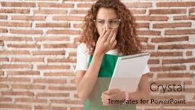  Presentation with bad breath - Slide deck having young-caucasian-woman-holding-art background and a  colored foreground