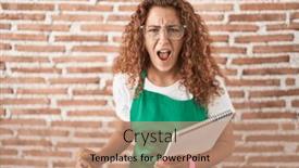  Presentation with anger - PPT layouts having young-caucasian-woman-holding-art background and a coral colored foreground